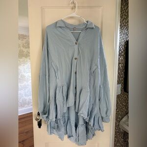 Free People Light Blue Ruffled Hoodie